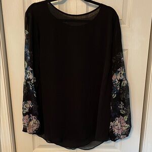 Apt. 9 Black Blouse with Floral Sleeves